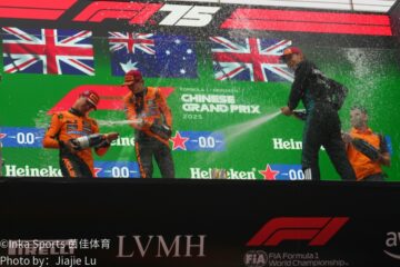 F1赛车驶过赛道绿地