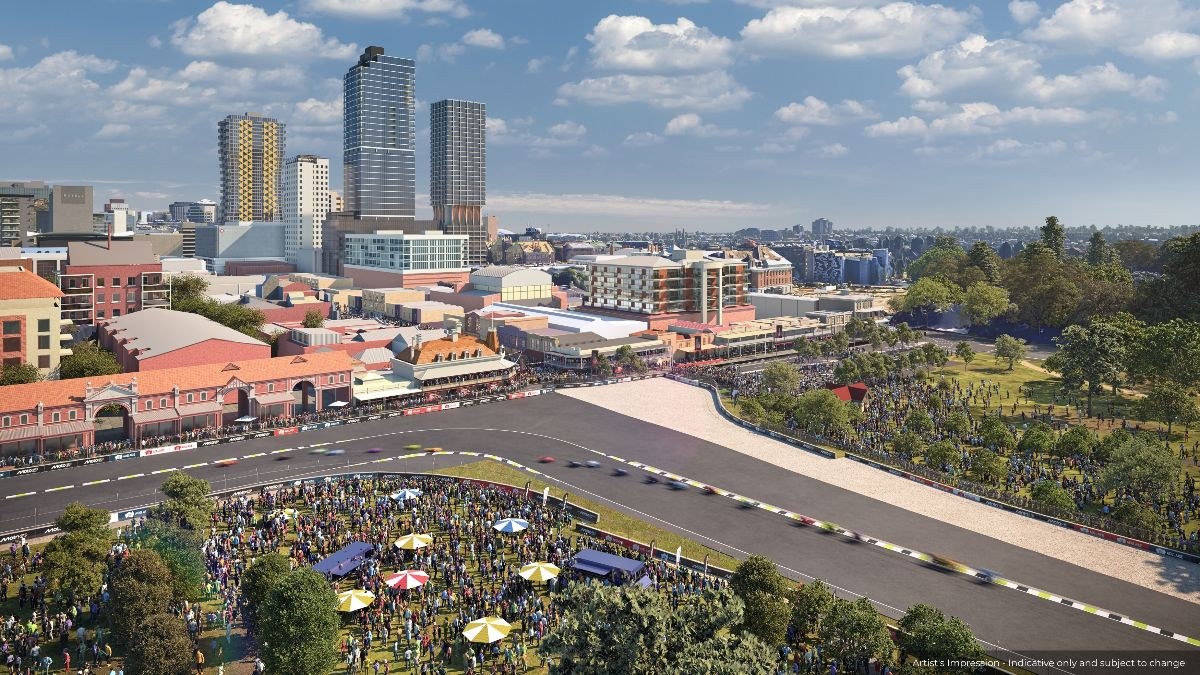 MotoGP官方发布的2027年阿德莱德街道赛道效果图，非比赛实拍