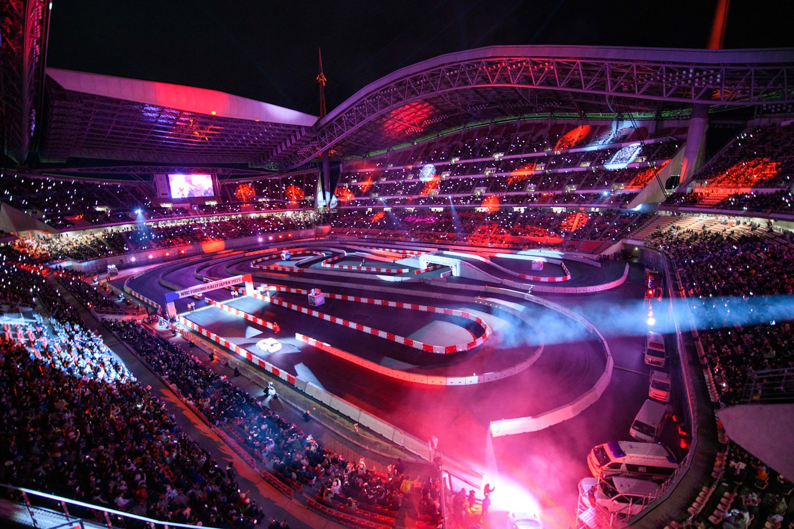 WRC日本拉力赛丰田体育场赛道资料图，画面为2023年赛事