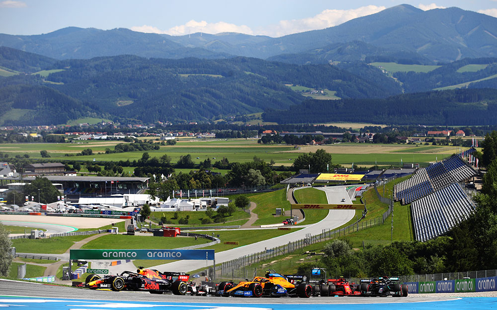 2020年F1奥地利大奖赛正赛进行中的红牛环赛道