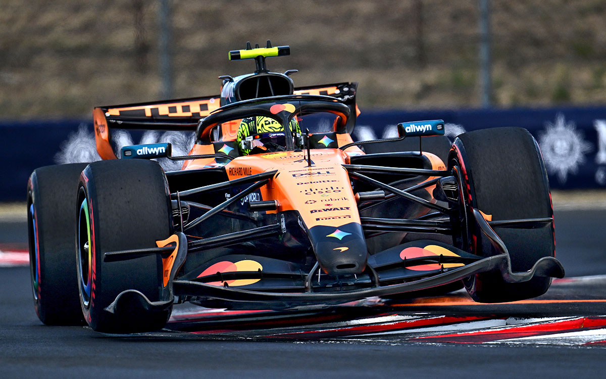 2026年F1匈牙利大奖赛三练，诺里斯驾驶迈凯伦压过亨格罗林赛道路肩