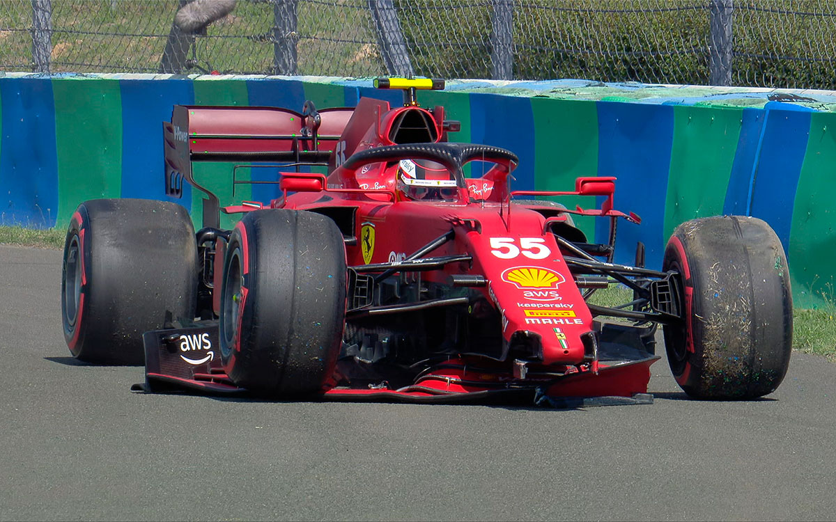 2021年F1匈牙利大奖赛排位赛Q2,撞车的法拉利车手塞恩茨
