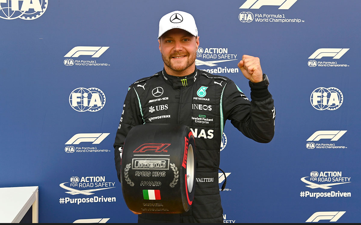 2021年F1意大利大奖赛排位赛，做出全场最快的梅赛德斯车手博塔斯
