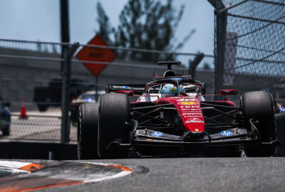 2026年F1迈阿密大奖赛一练，勒克莱尔驾驶法拉利压过路肩