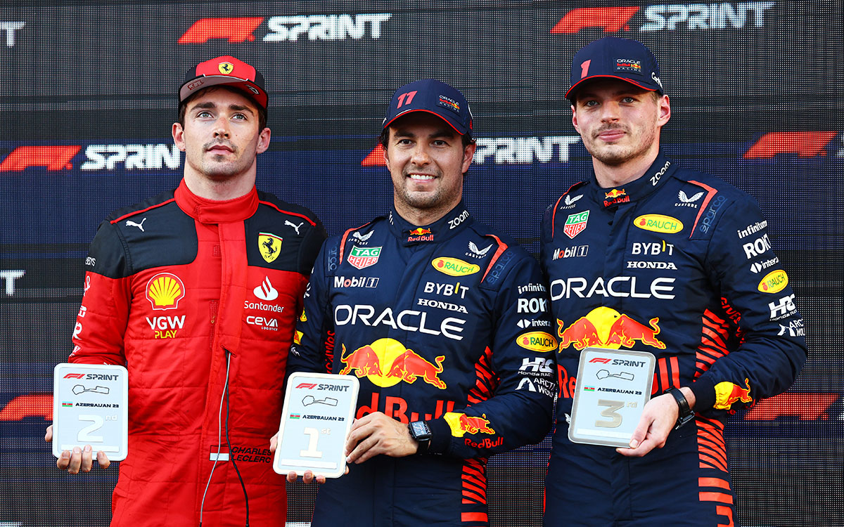 2023年F1阿塞拜疆大奖赛冲刺赛前三:冠军佩雷兹、亚军勒克莱尔、季军维斯塔潘