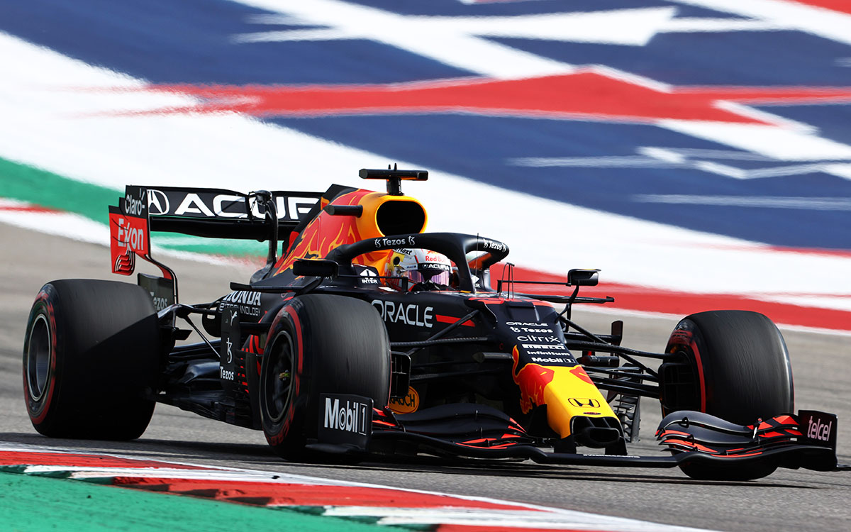 2021年F1美国大奖赛排位赛，在美洲赛道（COTA）征战的红牛车手维斯塔潘