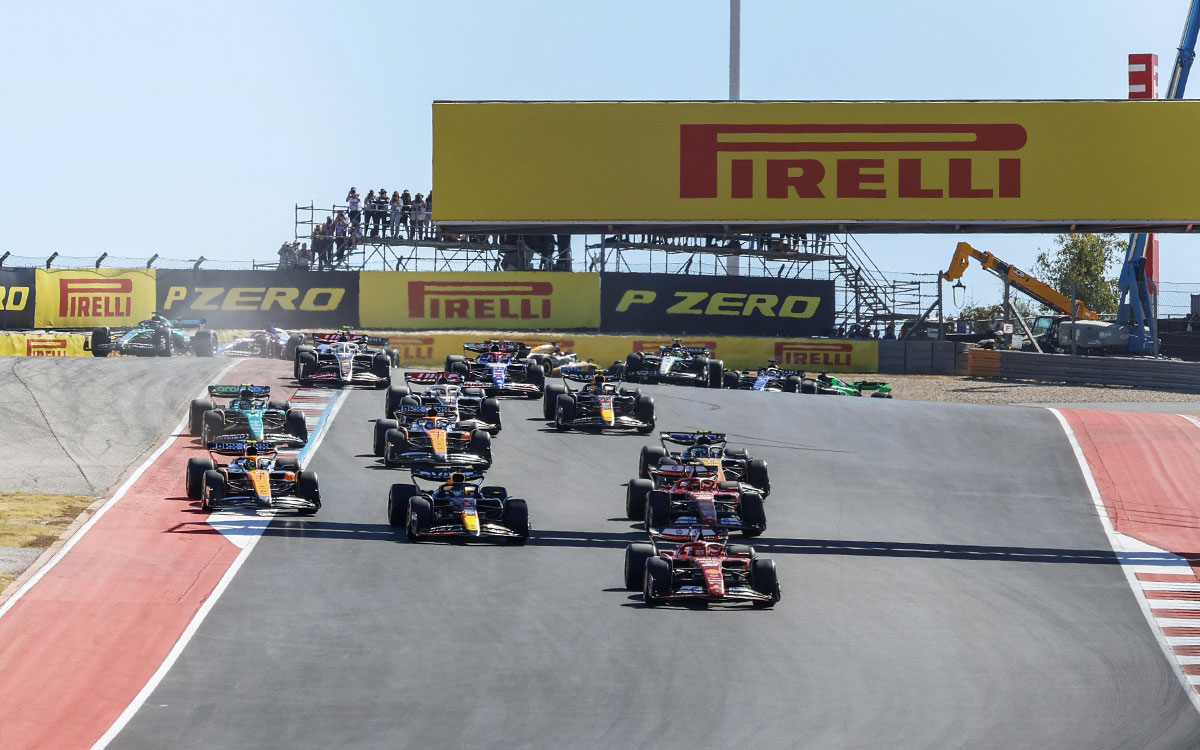 2024年F1美国大奖赛正赛，勒克莱尔在一号弯夺取领跑位置