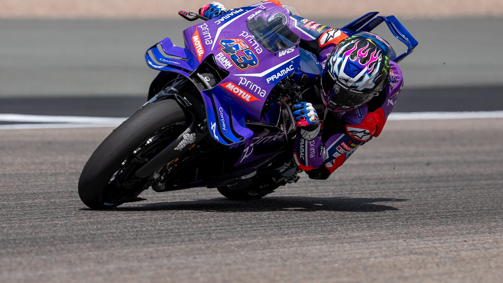Jack Miller corners on the No. 43 Pramac Yamaha