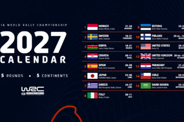 WRC官方2026年10月8日媒体邮件发布的2027赛季15站赛历海报。