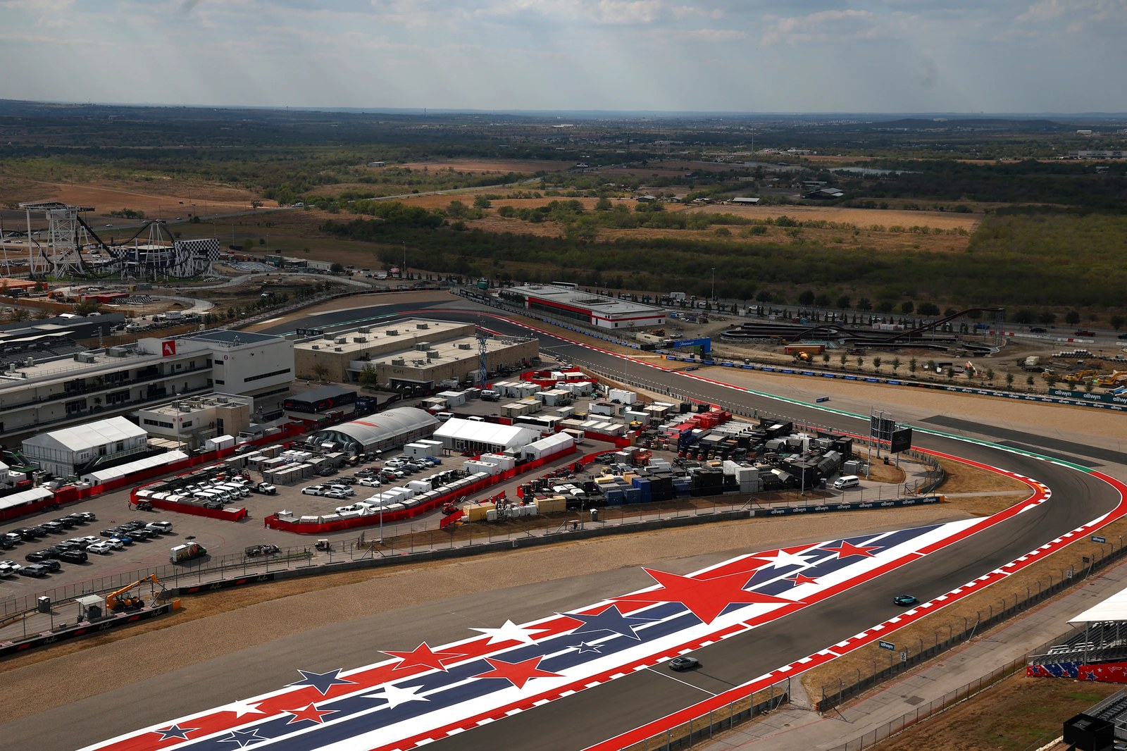 Archive panoramic photo of the Circuit of the Americas before the United States Grand Prix on October 16, 2025, rather than this week's 2026 event.