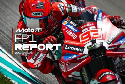 Marc Marquez on the number 93 bike in 2026 Malaysian Grand Prix FP1, with MotoGP’s original FP1 REPORT and MalaysianGP lettering