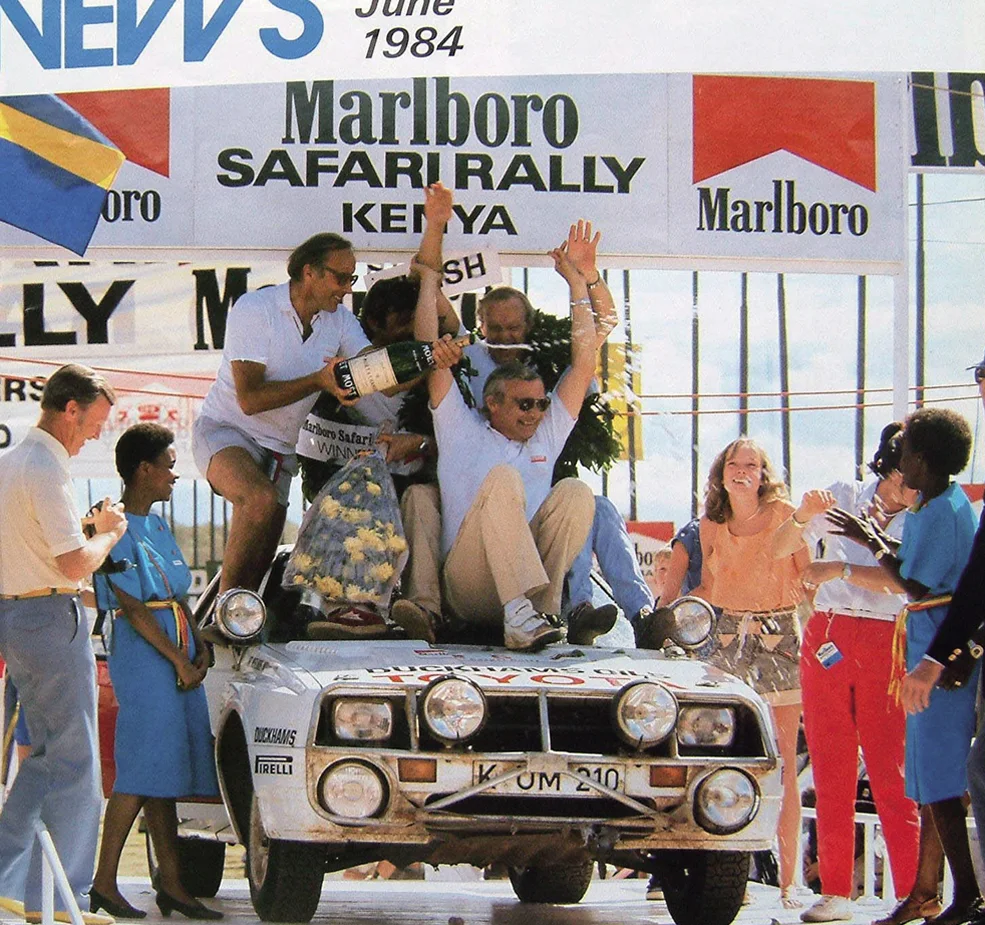 The Toyota Celica Twin Cam Turbo and celebrations at the 1984 Safari Rally.