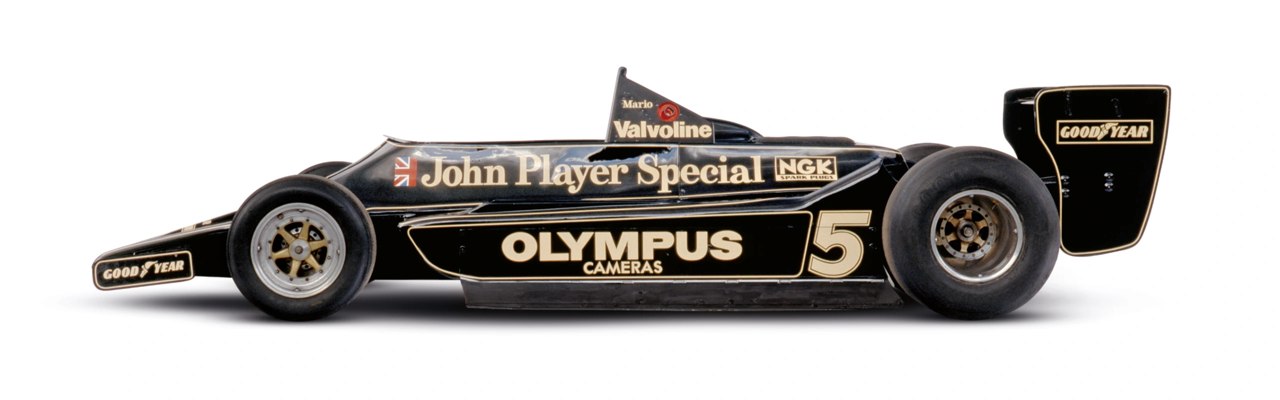 A static side view of the black-and-gold Lotus 79 from Lotus's official model archive. The photograph's date is unknown; it is not a scene from a 1978 race.