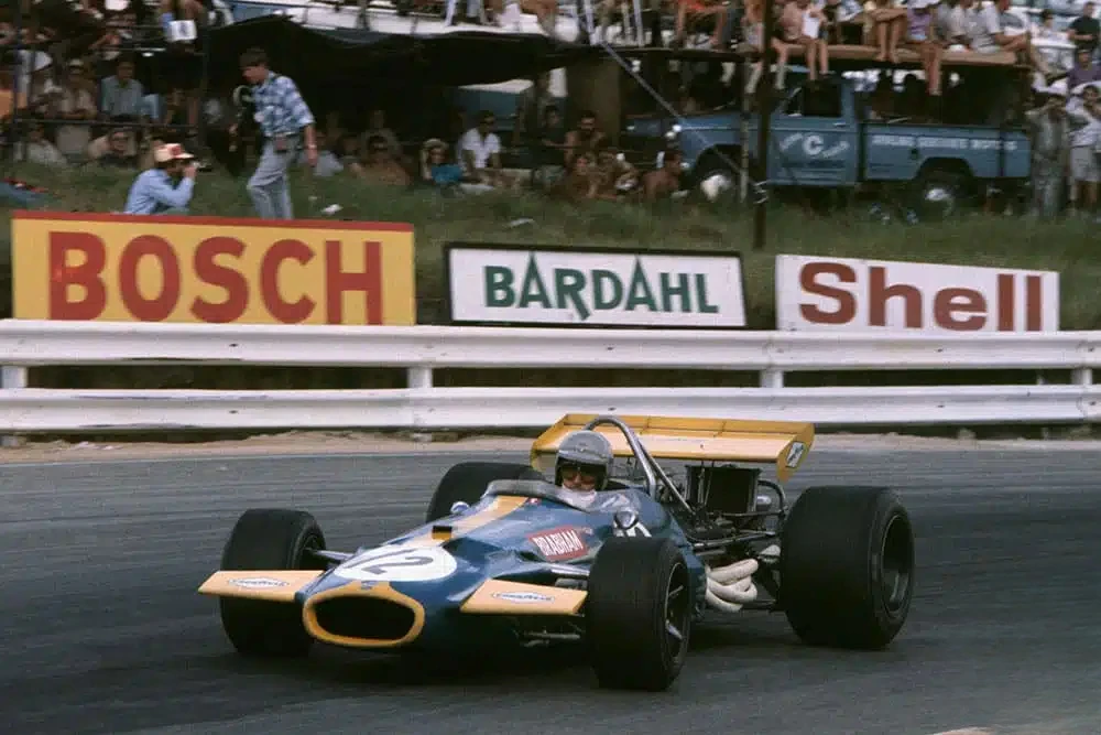 1970年南アフリカGPで12号車のブラバムを駆るジャック・ブラバム