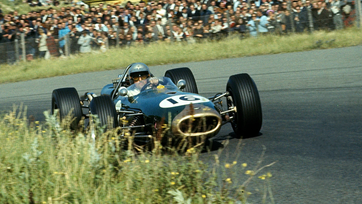Jack Brabham driving the No. 16 Brabham BT19 in 1966